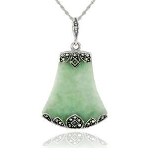  Sterling Silver Marcasite and Jade Pendant, 18 Jewelry