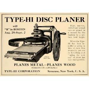  1922 Ad Type Hi Disc Planer Metal Wood Plate Power Hand 