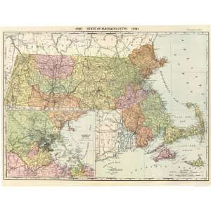  MASSACHUSETTS (MA) STATE MAP BY RAND, MCNALLY & CO. 1890 