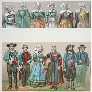  FRANCE Men & Womens Folk Costume Fashion of Brittany 