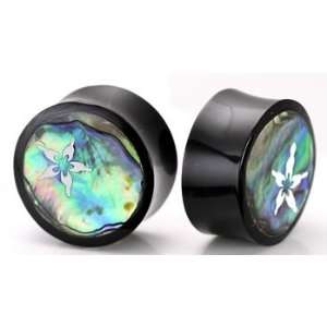  Horn Plug with Abalone Inlay and White Flower Organic Plug 