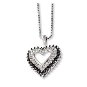  Sterling Silver Black and White Diamond Heart Pendant 