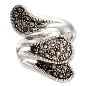    Sterling Silver 7mm Marcasite Filigree Wave Dome Ring: Jewelry
