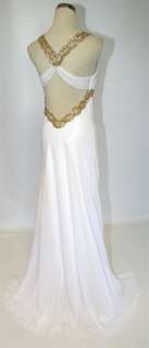 NWT FAVIANA COUTURE $340 White / Gold Evening Gown 8  