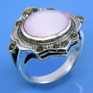 Grams 925 Sterling Silver Natural Marcasite & Pink MOP Ring Size # 10 