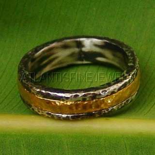 24K SOLID YELLOW GOLD &STERLING SILVER DESIGNER WEDDING BAND RING BY 
