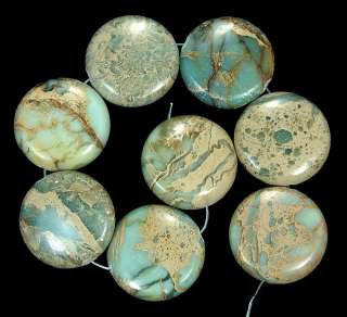 25mm Natural Serpentine Stone Coin Beads 8pcs  