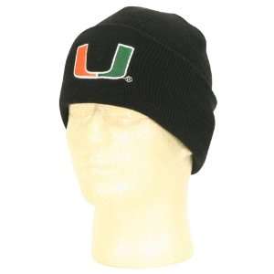   : Miami Hurricanes Cuffed Winter Knit Hat   Black: Sports & Outdoors