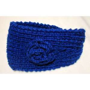  NEW Royal Blue Knit Ear Warmer Winter Headband with Flower 