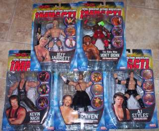 WWF WWE TNA FIGURE LOT OF 5 AJ STYLES JEFF JARRETT RAVEN MONTY BROWN 