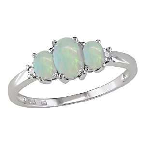  Opal and Diamond Accent Three stone Ring in 10k White Gold 