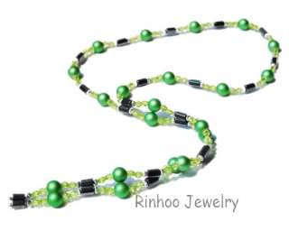 green bead Magnetic Hematite Bracelet/Necklace W29526  