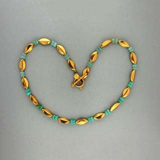 LG DESIGN 16 3/4 INCHES BLUISH GREEN FACETED BEAD 22K GOLD TOGGLE LINK 