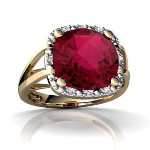  14K Yellow Gold Cushion Created Ruby Ring Size 4: Jewelry