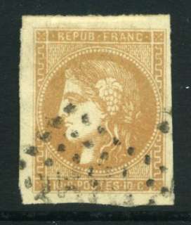 FRANCE; 1870 Ceres Bordeaux imperf issue 10c. 4 Margins  