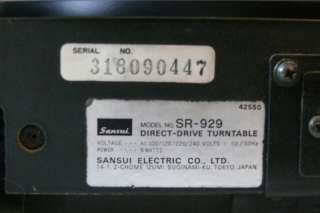 RARE Sansui SR 929 Audiophile Turntable Grace Tonearm, Record Player 