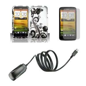  HTC One X (AT&T) Premium Combo Pack   Black Wild Orchid Flower 
