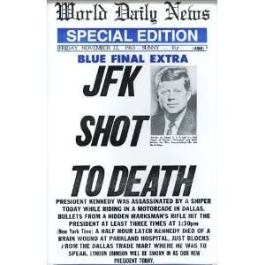 JFK Assassinated Shot to Death Headline 14 X 22 Vintage Style 