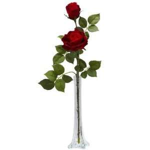  Exclusive By Nearly Natural Roses w/Tall Bud Vase Silk 
