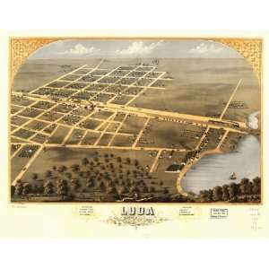  1869 Birds eye map of Loda, Iroquois Co, Illinois 1869 