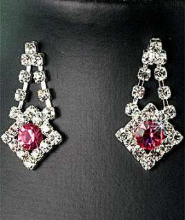   Bridesmaids Pink Diamante Crystal Necklace Earrings Set Prom 32K