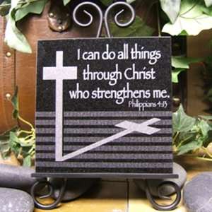  Lasered Black Granite Stone Plaque   Philippians 4:13: Home & Kitchen