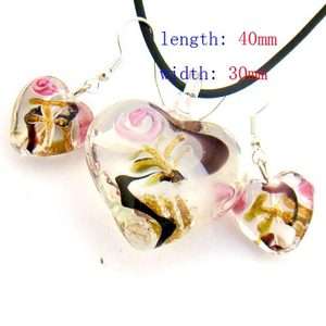G3521 Charm Murano Lampwork Glass Flower on Heart Bead Necklace 