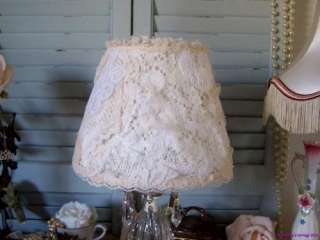 Vintage Romantic Glass Vanity ~ Boudoir Lamp With Shabby Lace Shade 
