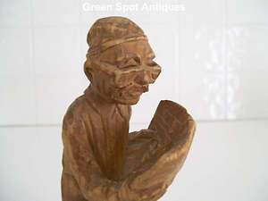 Vintage Chip Wood Carving Reading Paper Signed J. Marc  