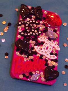 DIY Black/Red Bling Kawaii Deco CC Designer Barbie Bow Heart Phone 