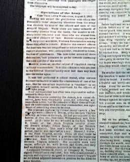 WOLFTOWN Stonewall Jackson 1862 Civil War OLD Newspaper  