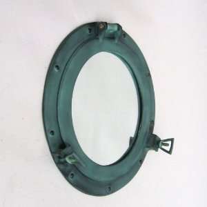   HANDCRAFTED AGED GREEN ALUMINUM PORTHOLE MIRROR