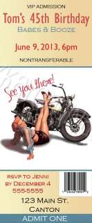 HARLEY DAVIDSON PIN UP GIRL Birthday Party Ticket Style Invitation 