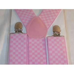   Pink/white Checker Elastic Braces Clip Suspenders 