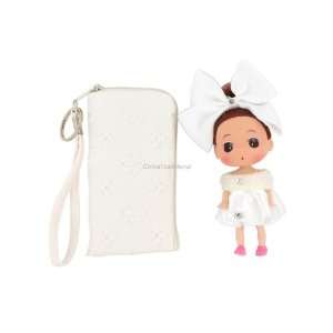   Girls Phone Bag Purse Wallet with Doll Keychain White 
