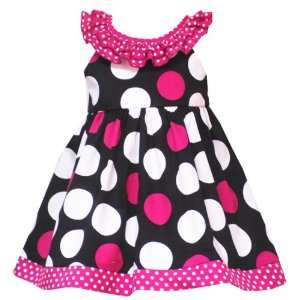   Pink and White Polka Dot Ruffle Black Dot Dress (Size 24 Months): Baby