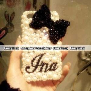 Handmade Bling Pearl Crystal iPhone 4G 4S Case Cover Black Bow 
