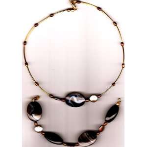  AGATE NECKLACE AND BRACELET SET (GOLD PLATED): Everything 