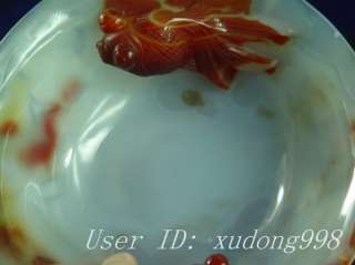 Chinese Agate Rare Bowl With Two Visual Goldfishes  