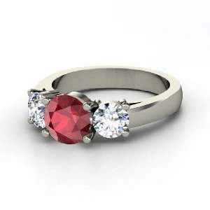  Arpeggio Ring, Round Ruby 14K White Gold Ring with Diamond 