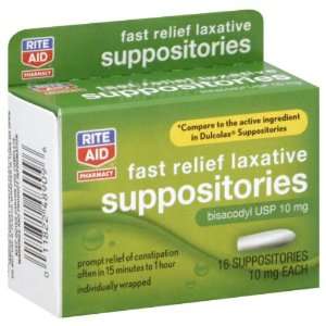 Rite Aid Laxative, Fast Relief, Bisacodyl USP 10 mg, Suppositories, 16 