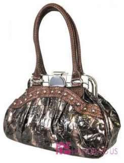 Patent Textured Crocodile Skin Studded Shoulder Purse Clutch Handbag 