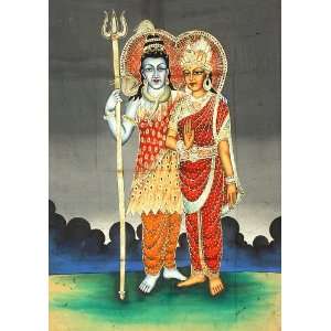  Shiva Parvati   Batik Painting On Cotton: Home & Kitchen