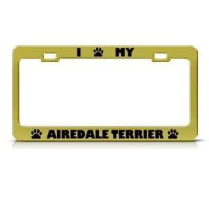  Airedale Terrier Dog Gold Metal license plate frame Tag 