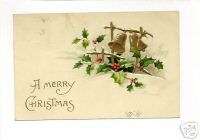 MERRY CHRISTMAS 1911 Embossed Bells Holly Postcard  