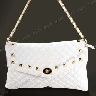 Quilted Bag Purse Clutch Handbag Chain Strap shoulder w/golden studded 