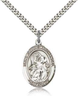 St. 925 Silver Saint Gabriel Angel Medal Pendant Neckla  