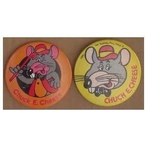  Chuck E Cheese Pair Of (2) 3 Buttons From 1980`s 