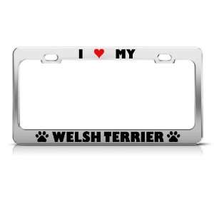 Welsh Terrier Paw Love Heart Dog license plate frame Stainless Metal 