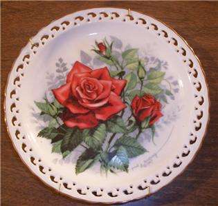 1988 Rose of the Year Porcelain Plate Open Lace Edge  